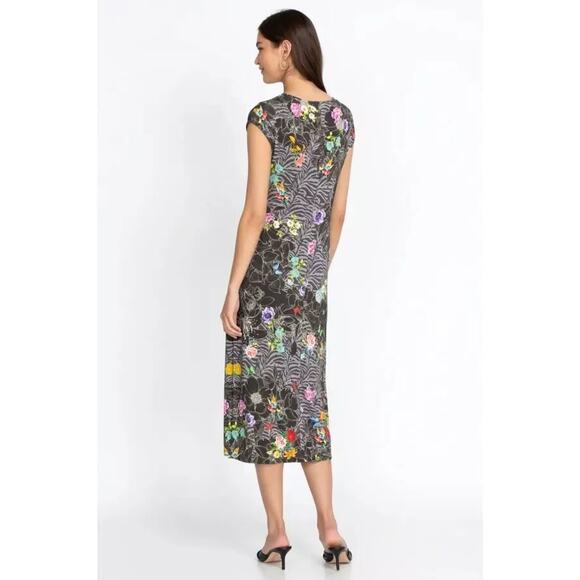 Johnny Was Zippy Tie Front Grey Floral Midi Dress – Size XS - Picture 7 of 10